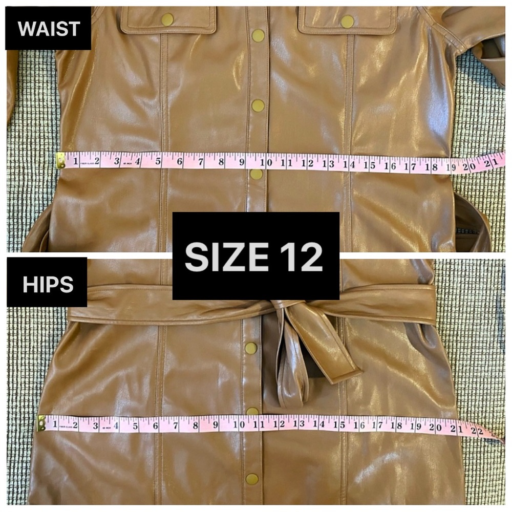 Alice + Olivia Miranda Vegan Leather Tie Waist Brown Mini Dress - Picture 9 of 16